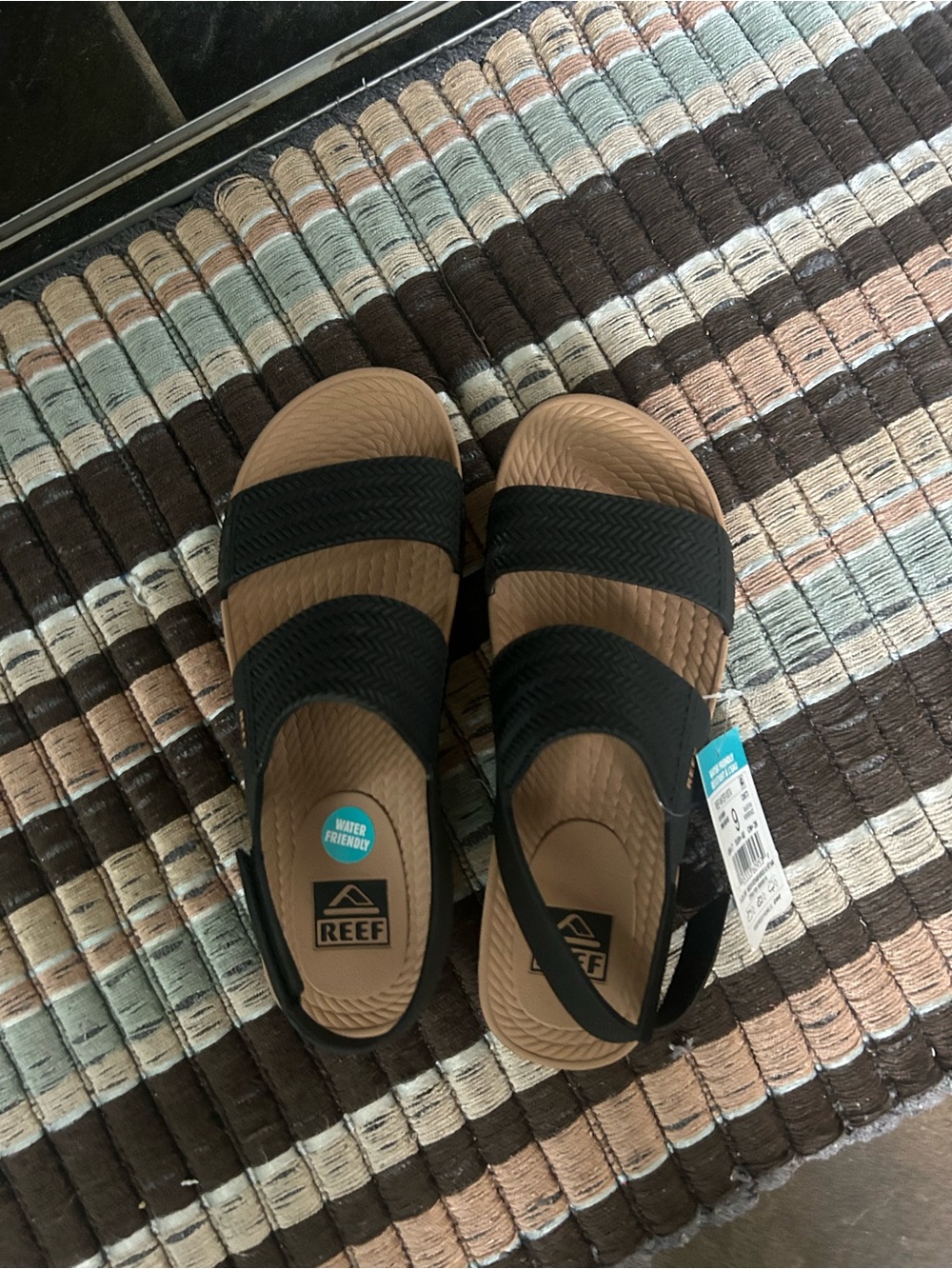 Reef Water Vista Black Double-Strap Sandals with Tan Footbed